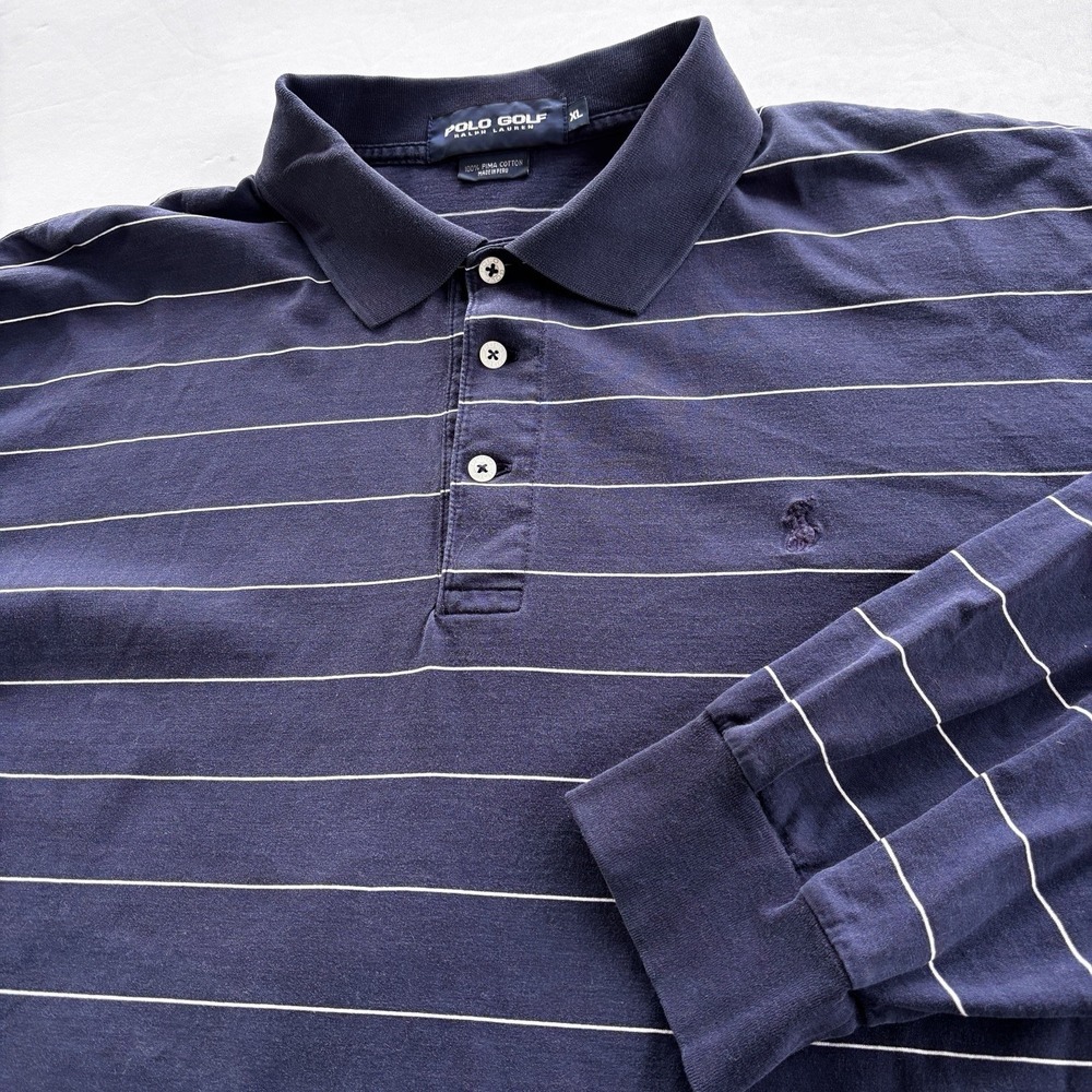 Polo Golf Ralph Lauren Long‎ Sleeve Polo Shirt Men's XL Pima Cotton Striped